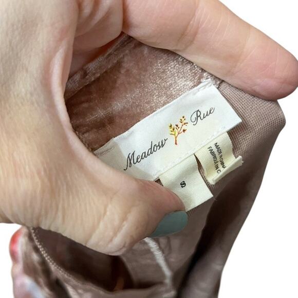 Anthropologie Meadow Rue Crushed Velvet Blouse Small Floral Balloon Sleeve Pink - Picture 4 of 10